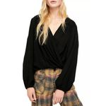 Free People  Black Faux-Wrap Top NEW XS Photo 2