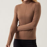 Athleta  GAP Ascent Seamless Turtleneck Mock Soft Merino Wool S Rustic Beige Tan Photo 0