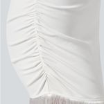 Halara Round Neck Sleeveless Ruched Fringe Bodycon Midi Resort Dress White Size XS Photo 3