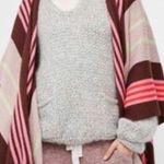 Free People  Back Bay Hooded Kimono Poncho Sweater Wrap Fringed Striped Boho Photo 0