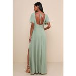 Lulus NWT  Promise Of Love Sage Brush Flutter Sleeve Maxi Dress Bridesmaid Size M Photo 2