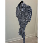 INC Size M Womens Royal Blue and White Abstract Print Tie at Waist Top Size M Photo 1