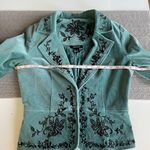 Karen Kane Vintage Turquoise Blue Green Velvet Jacket Black Embroidery Detail 4 Photo 6
