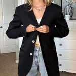 80s Style Vintage Black Blazer with Shell Like Buttons Ribbed Material Chic Size 6 Photo 3