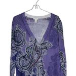 Chico's  Women's Sweater Paisley Thin Knit‎ Gem Beaded Long Cardigan Purple Sz. 1 Photo 3