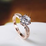 14K Rose Gold Plated Adjustable 1 CT Cubic Zirconia CZ Diamond Wedding Ring for Women Photo 1