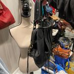 Botkier 90s-Y2K Botiker NY oversized black pebbled leather half moon tassel hobo bag big Photo 10