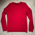 Talbots  Bright Cherry Holiday Fall Red Scalloped Crewneck Knit Sweater S Photo 5