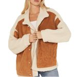 BLANKNYC Two Tone Suede Sherpa Jacket Full Zip Button Brown Women Size Large NWT Photo 0