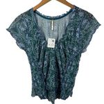 Free People  Top Women L NWT Blue Green Oh My Baby Tee Seagrass Combo Boho 90s Photo 0