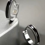 Sterling Silver NIB -  925 Black & Silver Huggie Hoop Earrings. Photo 0