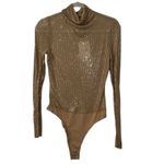 Grey Lab Embellished Tan Turtleneck Mesh Bodysuit(Size Medium) Photo 3