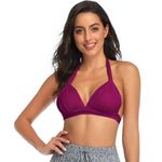Amazon Balasami Retro 50s Triangle Bikini Top Small Plum Halter Plunge Neck Soft Padded Photo 0