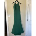 Amsale Solid Green Halter Button Neck Floor Length Gown Formal Dress Prom Hoco 4 Photo 1