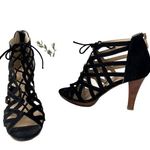 Adrienne Vittadini Anjolie-1 Suede Strappy Web Heel Womens 8.5 Witchy Black Photo 0