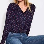 Boden Navy Red Shooting Star Print Popover Blouse Long Sleeve 2 Blue Size XS Photo 0