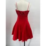 Vintage 90s Fit & Flare Mini Cocktail Dress Sweetheart Sequin Bodice Bow Red 4 Photo 7