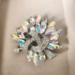 Large Statement Silver Iridescent Crystal Stones Brooch Pin Photo 0