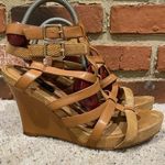 Ann Taylor  Tan Wedge Sandals Sz 9.5 Brown Ankle Strap Photo 0