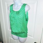 Jules & Leopold Geometric Satin Sleeveless Layering Top Smocked Waist Green S Photo 1
