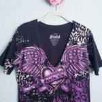 Sinful  Black and Purple Leopard Print Rhinestone V-neck Tee Photo 2