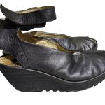 Fly London Black Leather Peep Toe Ankle Strap Wedge Platform Sandals 39 Photo 0