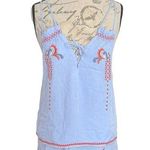 Parker  Womens Blouse Tank Top  Embroidered Floral Blue Sleeveless Boho Sz Large Photo 0