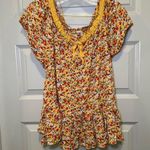 easel  Mustard Yellow Floral V Neck Short Sleeve Top size M Photo 0
