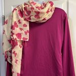 Source Unknown Cream and Fuschia/Magenta Butterfly Scarf with Tassels- OS (approx- 72” by 42”) Photo 4