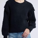 Treasure & Bond  Mixed Stitch Balloon Sleeve  Fringe Sweater Black Crew S NWT Photo 0