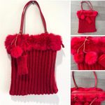 Murval Red Knit Shoulder Bag with Faux Fur Trim Y2K holiday vibe Photo 10