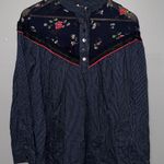 Free People  Women's Blouse Hearts And Colors Striped Navy And Floral Size S EUC Photo 1