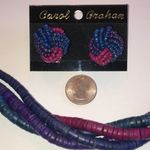 Carol Graham Vintage Wooden Beaded Colorful Pink Purple Blue Necklace & Earrings Photo 4