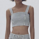 ZARA  Striped Denim Crop Bodice Tank Top Sleeveless‎ Blue White Small Photo 0