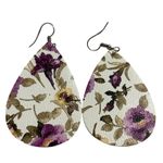 Teardrop Floral Faux Leather Earrings Purple Yellow White Boho Dangle Photo 1