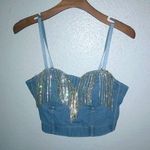 Fashion House L Y2K Glam Denim Jeans Bra Top Blue Size L Photo 0