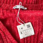 ZARA Red Ribbed V Neck Sweater Photo 3