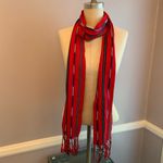 Red stripe Aztec tribal lightweight scarf with fringe ends Photo 1