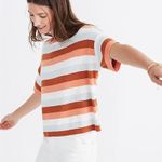 Madewell Women's Maggie Orange Stripe Boxy Sweater Tee Large Photo 1