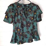 Who What Wear  shirt Royal Blooms Ruffle Sleeve Peplum Top Green‎ xs Photo 1
