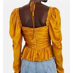 Ulla Johnson Mirelle Plisse Satin Peplum Mustard Long Sleeve Ruched blouse NEW Photo 2