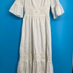 Vintage Lace Maxi Gown, Bell elbow‎ length sleeves, square Neck, size 11/12 White Photo 0