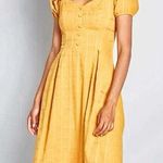 Modcloth Dress Smocked Back Embroidered Mustard Yellow Medium With Pockets Photo 0