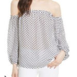 Milly  Jillian Dot Print Silk Off the‎ Shoulder Top Size P (0-2) Fabric Italy Photo 0