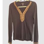 Lucky Brand Tunic Black Gold Beaded Embroidered Size S Cotton India Photo 4