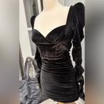 Oh Polly  Black Velvet Ruched Long Sleeve Mini Dress Photo 3