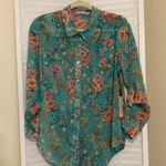 Figueroa & Flower Petite Large PL Margo floral long roll tab sleeve blouse NWT Multiple Photo 5