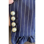 Chico's  Women’s 1 US 8/10 Blazer Jacket Blue White Stripe Faux‎ Pearl Buttons Photo 4