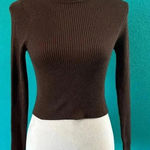 Ambiance Apparel Brown Turtle Neck Ribbed Cropped Sweater Size S Photo 0