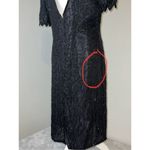 100% Silk Vintage Women’s Black Beaded Open Back MIDI Dress LARGE Photo 4